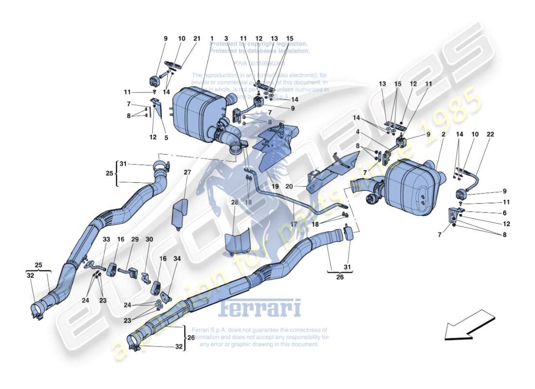 ferrari gtc4 lusso (rhd) silencers parts diagram