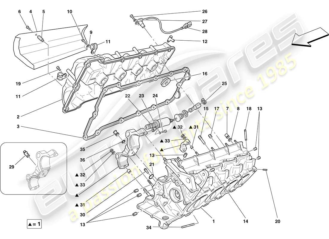 ferrari f430 coupe (rhd) right hand cylinder head parts diagram