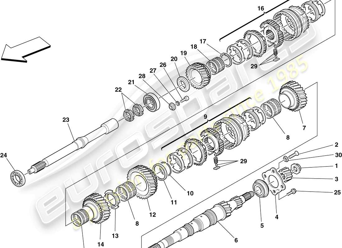 ferrari f430 coupe (rhd) primary shaft gears part diagram