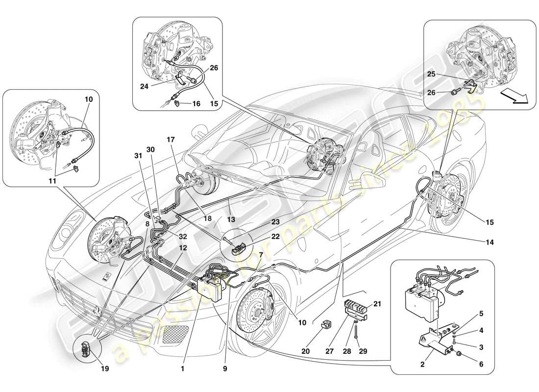 ferrari 599 gtb fiorano (europe) brake system parts diagram