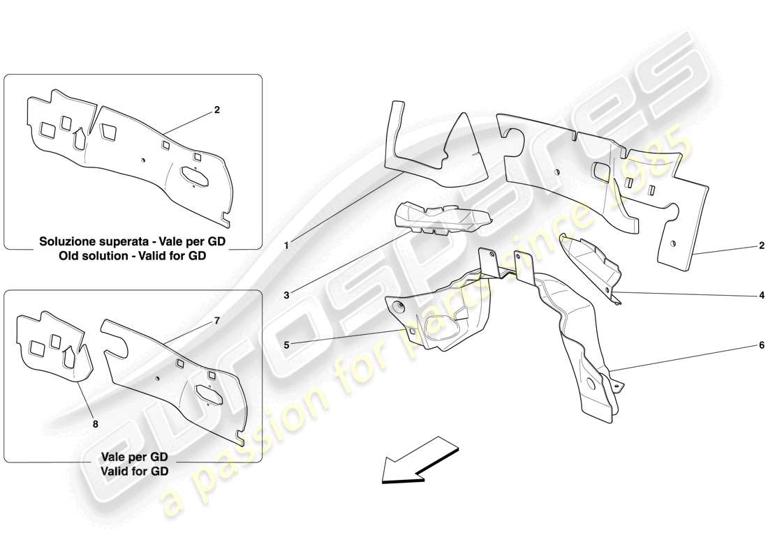 ferrari 612 sessanta (europe) engine compartment firewall insulation parts diagram