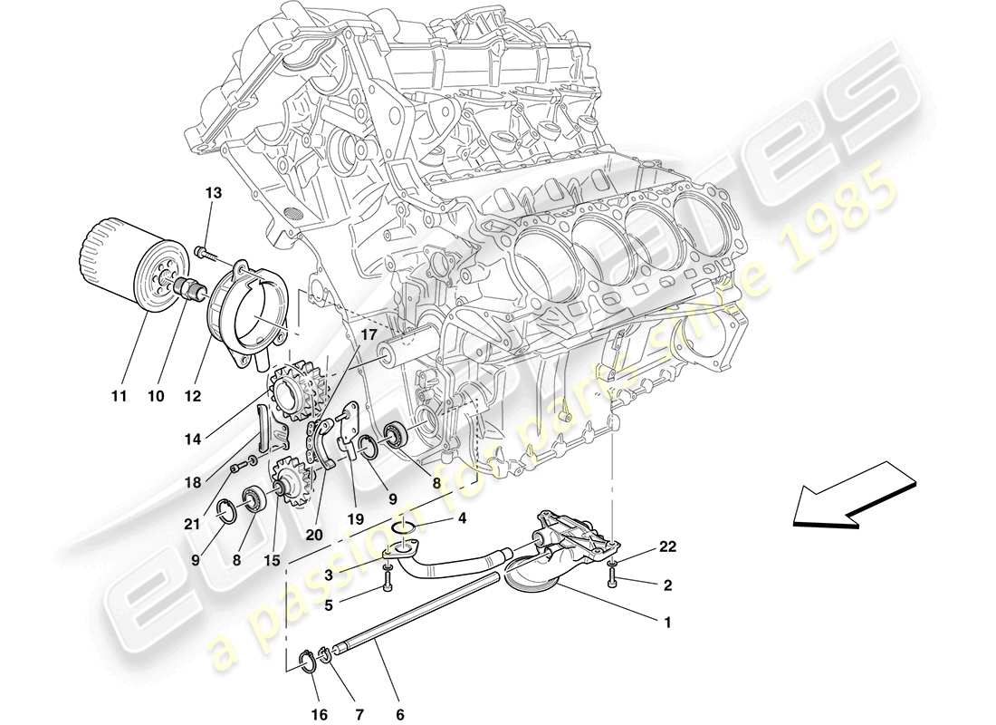 ferrari california (europe) lubrication: pump and filter parts diagram