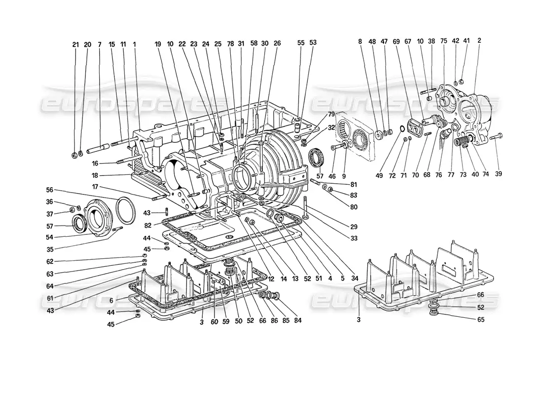 ferrari 208 turbo (1989) gearbox - differential housing and oil pump parts diagram
