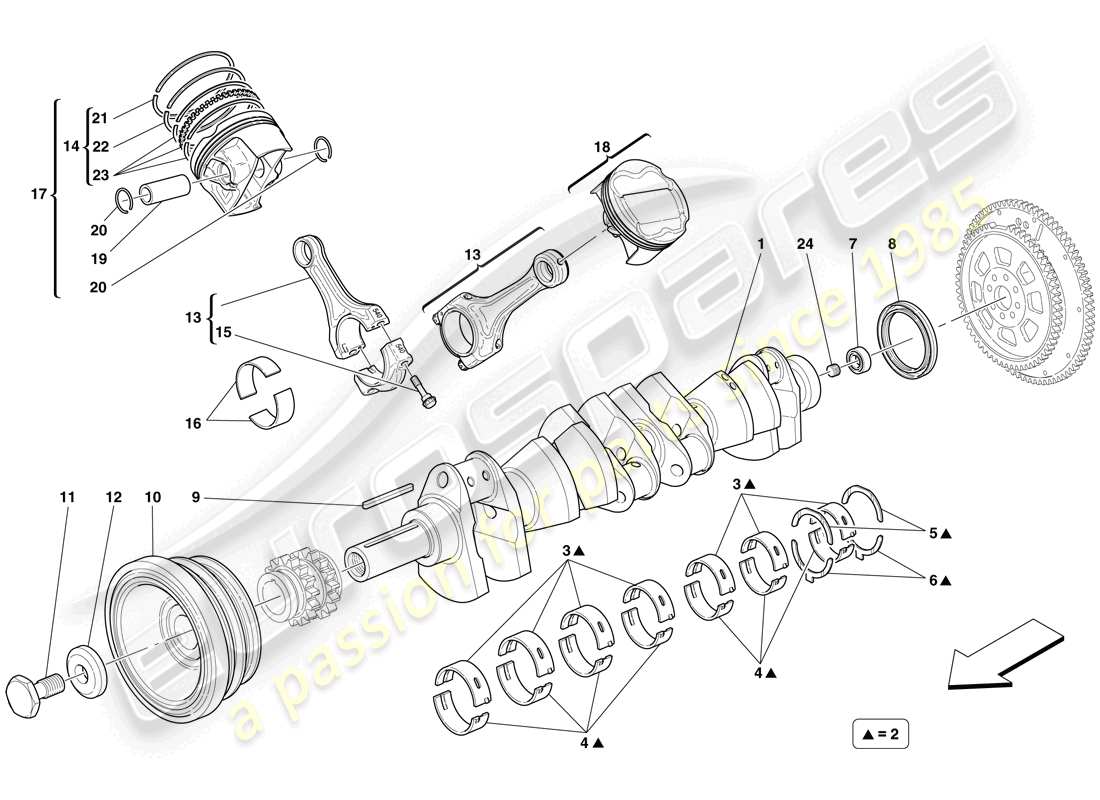 ferrari 599 gtb fiorano (europe) crankshaft - connecting rods and pistons part diagram