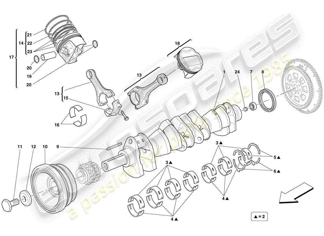 ferrari 599 gtb fiorano (rhd) crankshaft - connecting rods and pistons part diagram