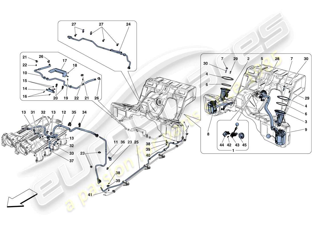 ferrari gtc4 lusso t (rhd) fuel system pumps and pipes parts diagram
