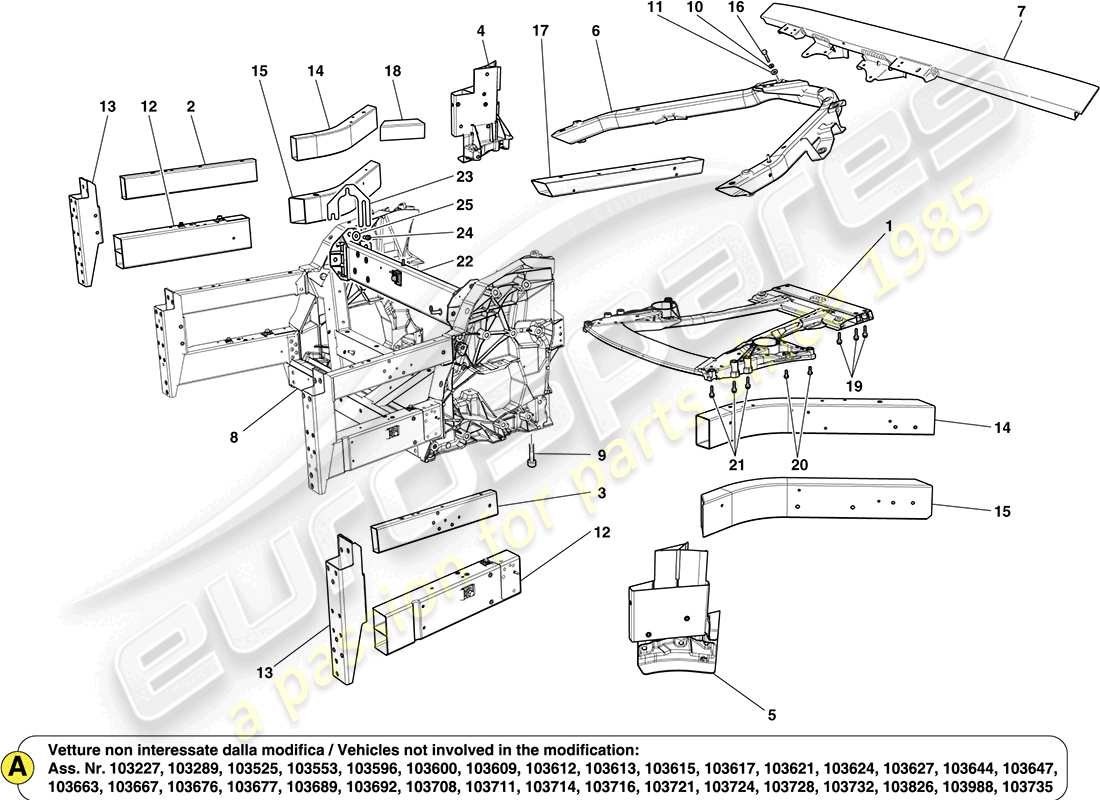 ferrari california (europe) front structures and chassis box sections parts diagram