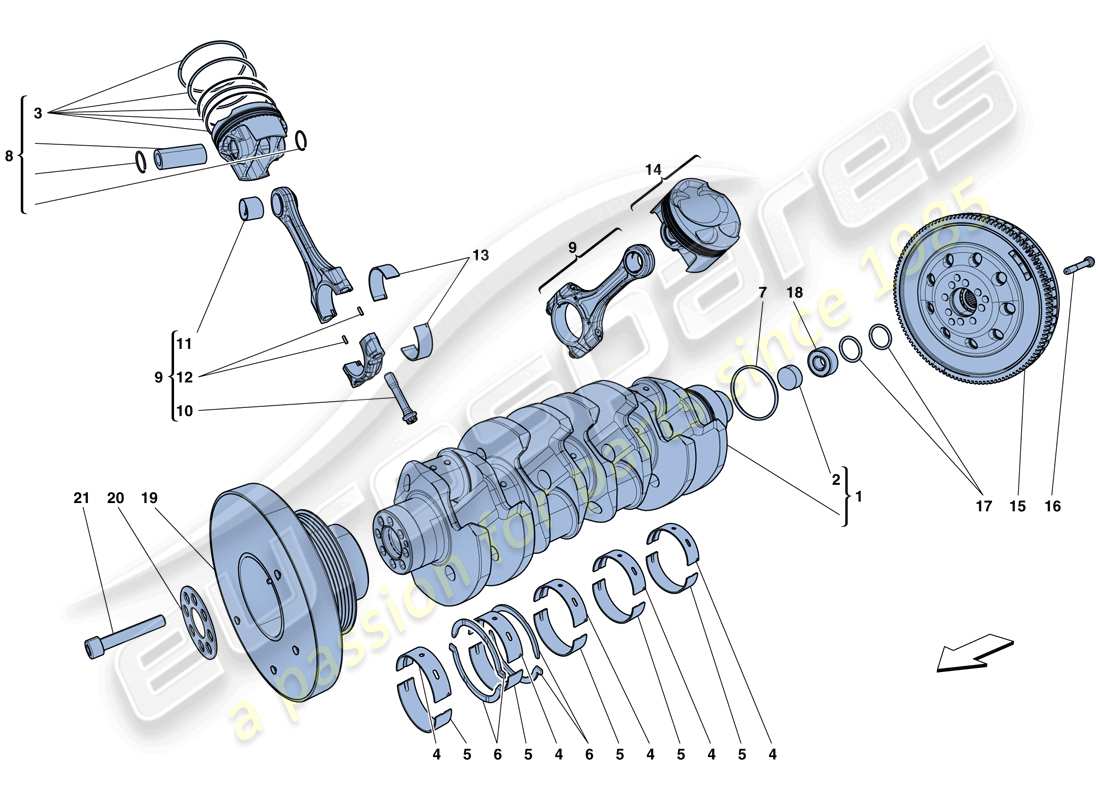 ferrari gtc4 lusso t (europe) crankshaft - connecting rods and pistons part diagram