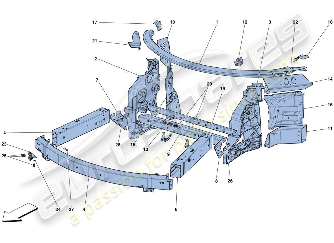 ferrari 488 spider (usa) chassis - structure, front elements and panels part diagram