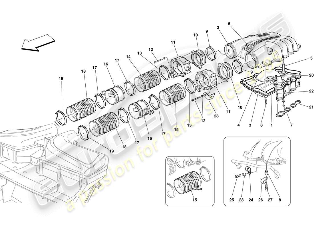 ferrari california (europe) intake manifold and throttle body parts diagram