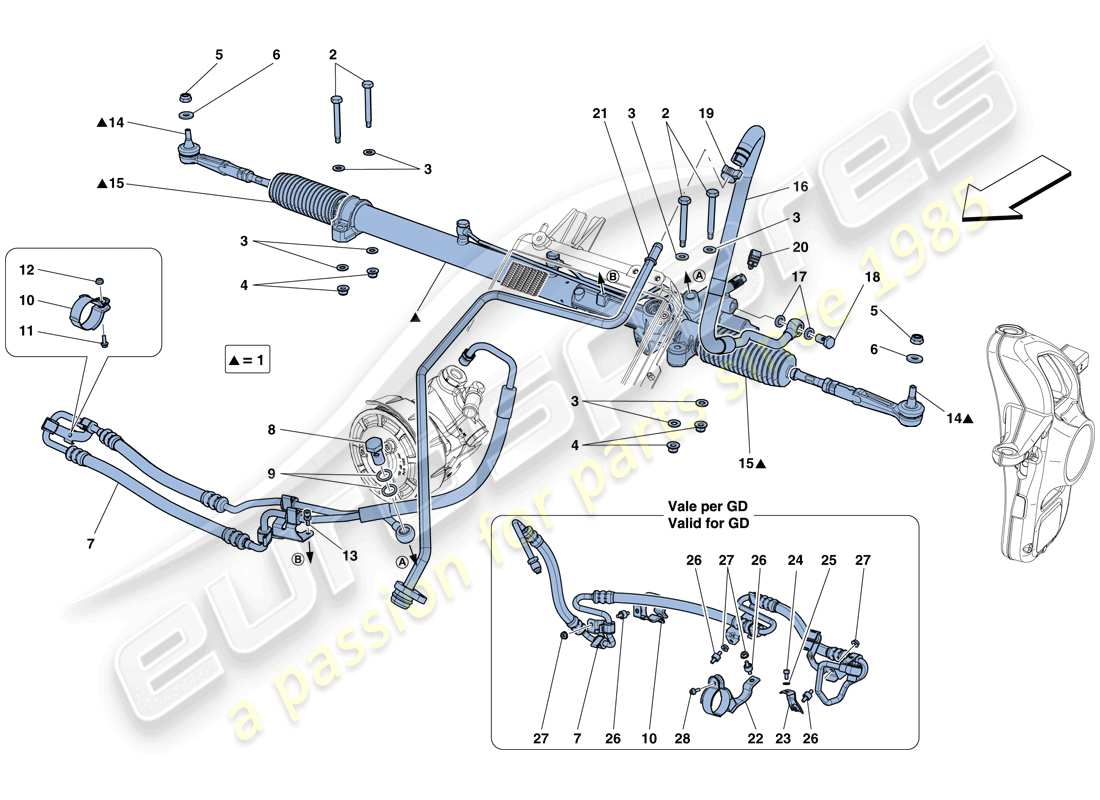 ferrari f12 berlinetta (rhd) hydraulic power steering box parts diagram