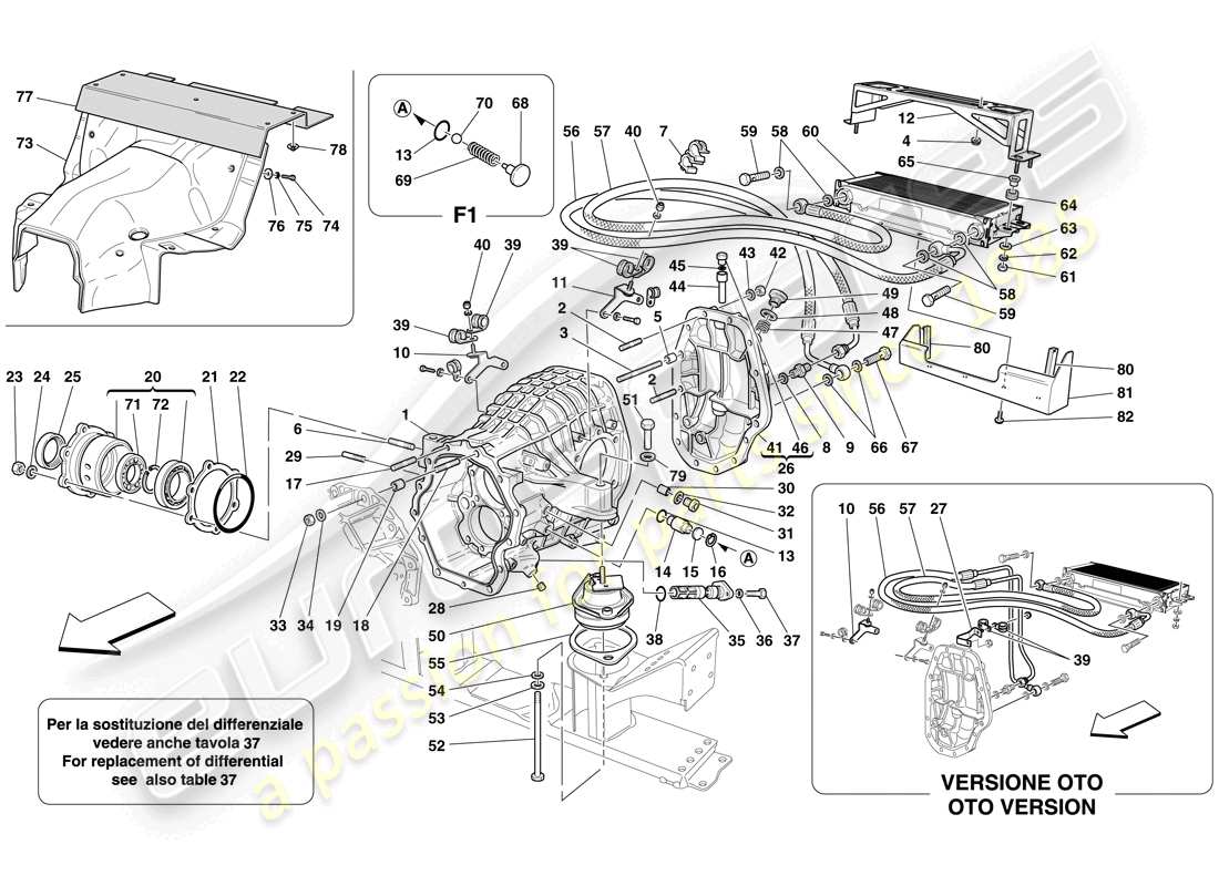 ferrari 612 sessanta (europe) differential case and gearbox cooling radiator parts diagram