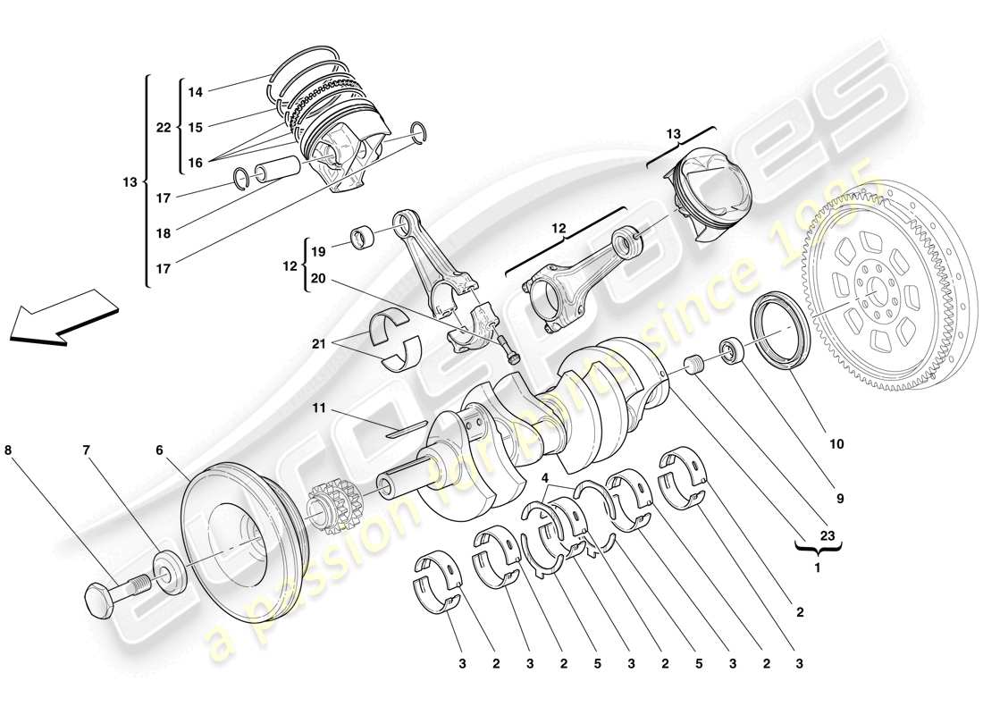 ferrari f430 spider (europe) crankshaft - connecting rods and pistons part diagram