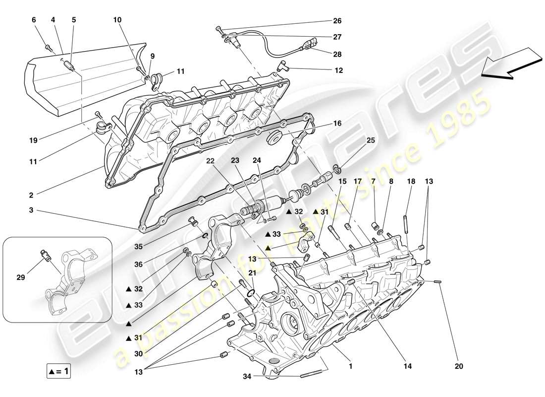 ferrari f430 spider (europe) right hand cylinder head parts diagram