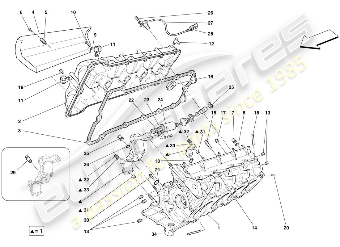 ferrari f430 spider (europe) right hand cylinder head part diagram