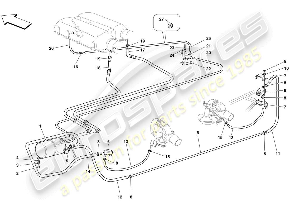 ferrari f430 scuderia (rhd) pneumatic actuator system parts diagram