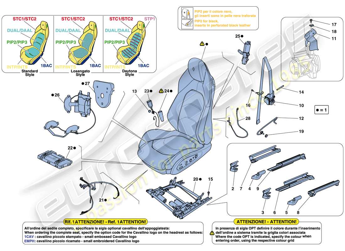 ferrari gtc4 lusso (rhd) front seat - seat belts, guides and adjustment parts diagram