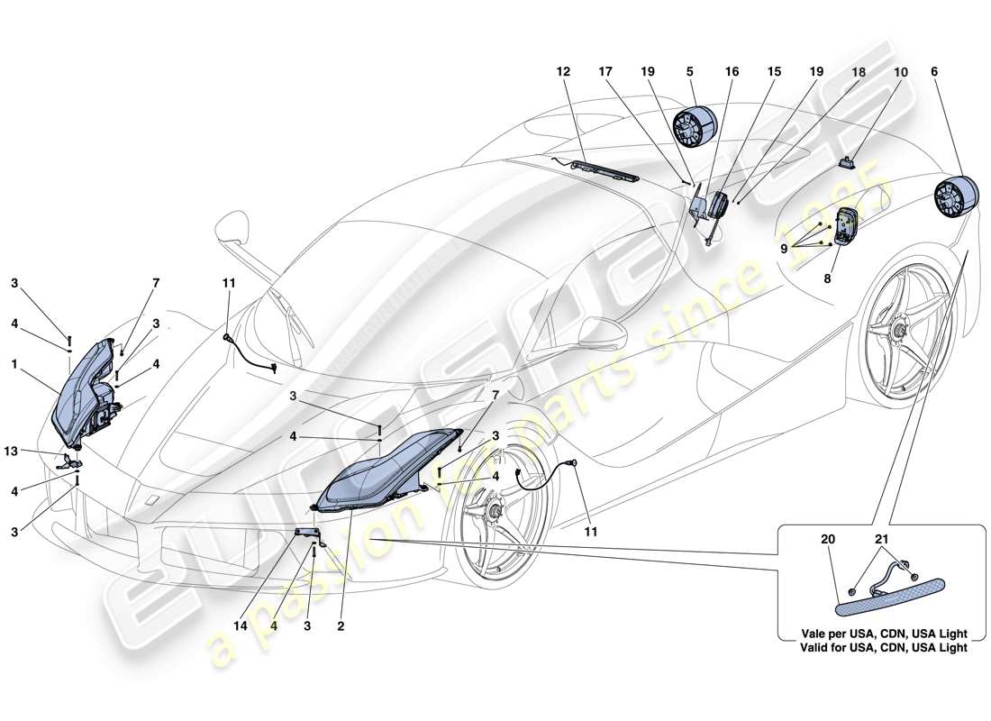 ferrari laferrari aperta (europe) headlights and taillights part diagram