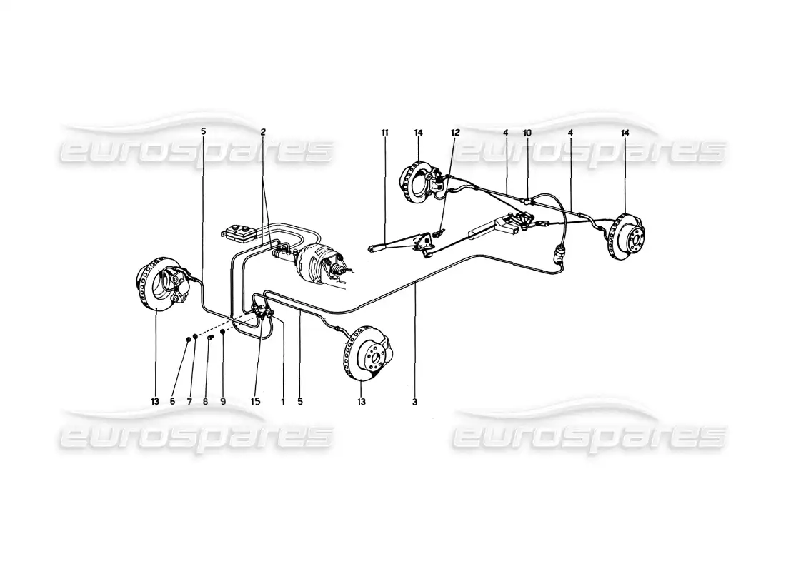 ferrari 246 dino (1975) brake hydraulic system on wheels (variants for usa versions) parts diagram