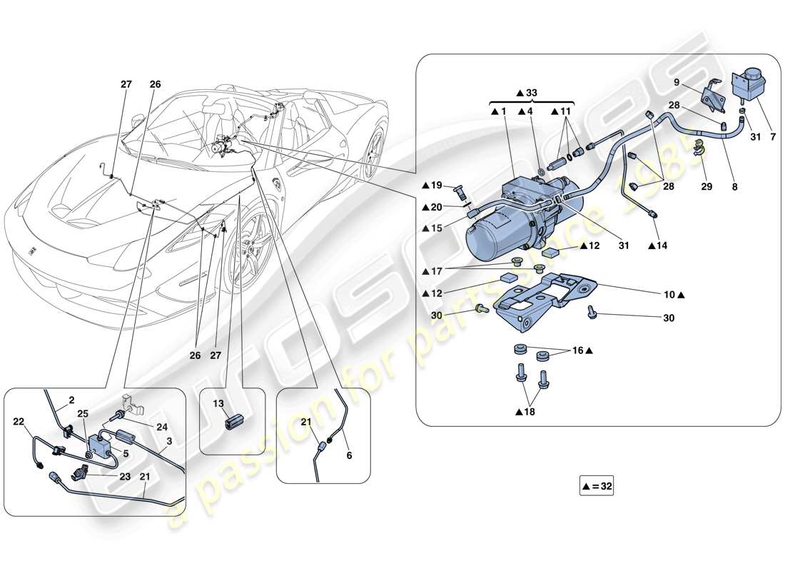 ferrari 458 speciale aperta (rhd) vehicle lift system parts diagram