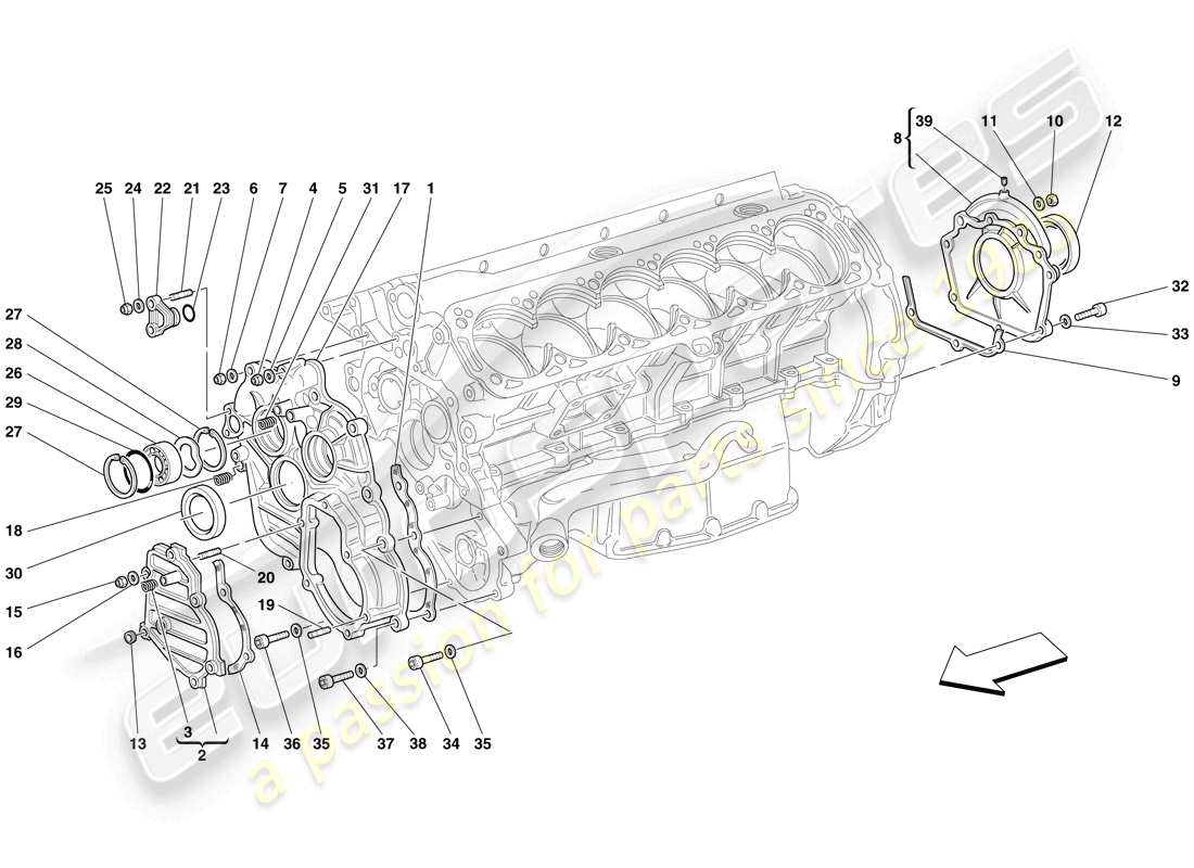 ferrari 612 scaglietti (europe) crankase - covers parts diagram
