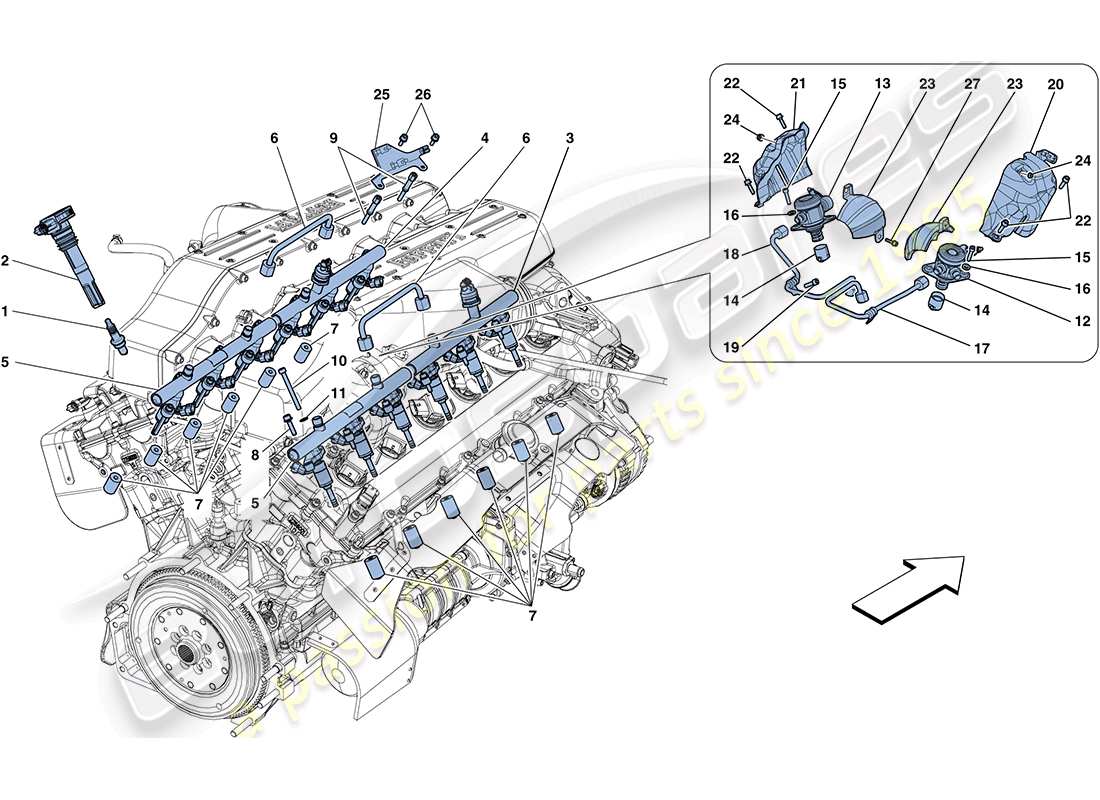 ferrari ff (rhd) injection - ignition system parts diagram