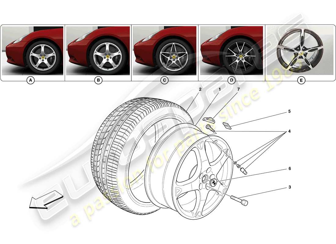 ferrari california (europe) wheels and tyres parts diagram