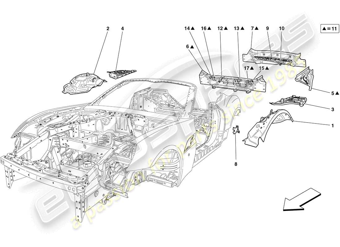 ferrari california (europe) rear bodyshell and external trim parts diagram