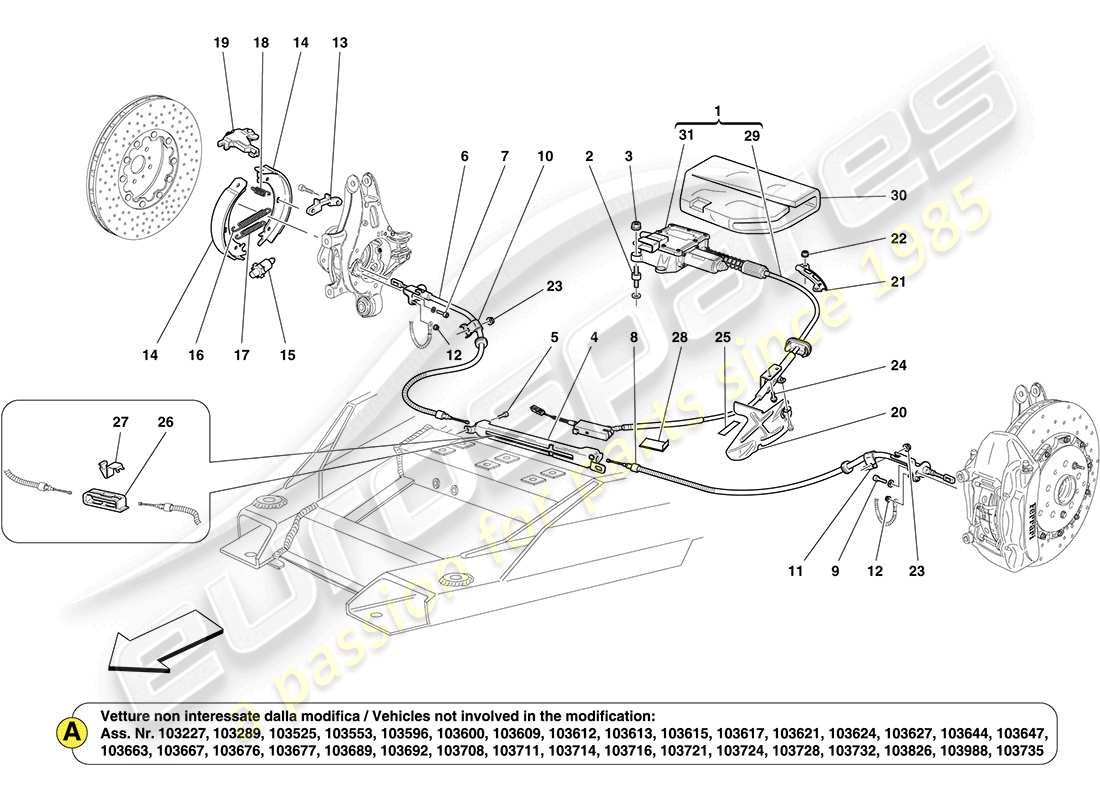 ferrari california (europe) parking brake parts diagram