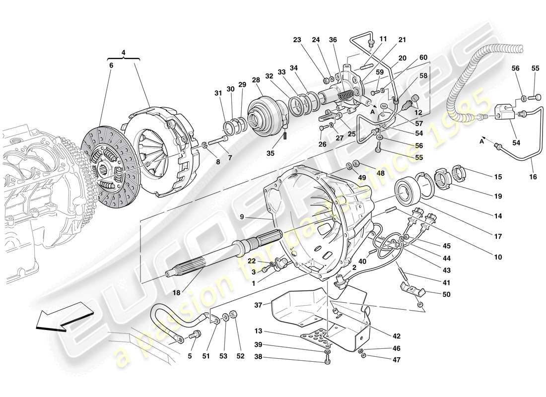 ferrari 612 sessanta (europe) clutch and controls parts diagram