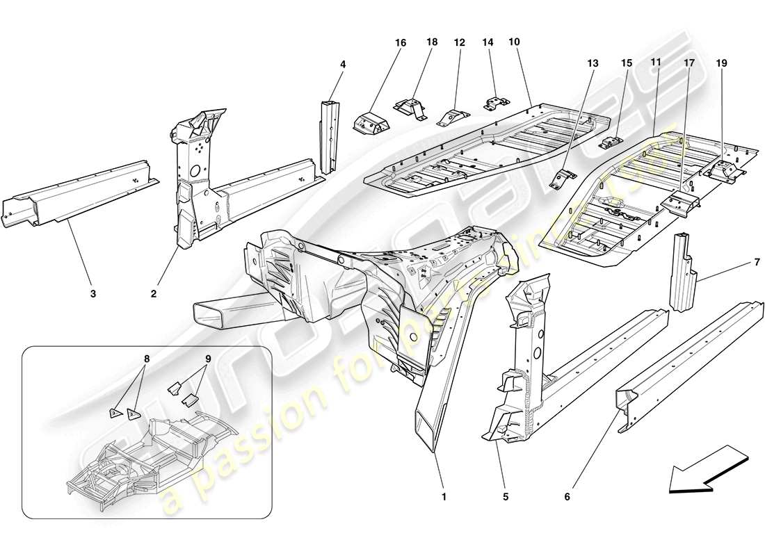 ferrari california (europe) centre structures and chassis box sections parts diagram