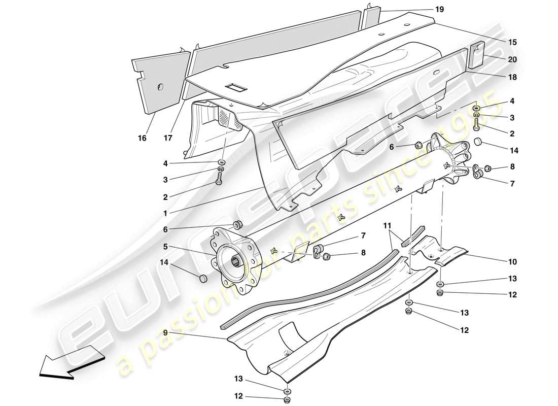 ferrari 612 sessanta (europe) engine/gearbox connector pipe and insulation parts diagram