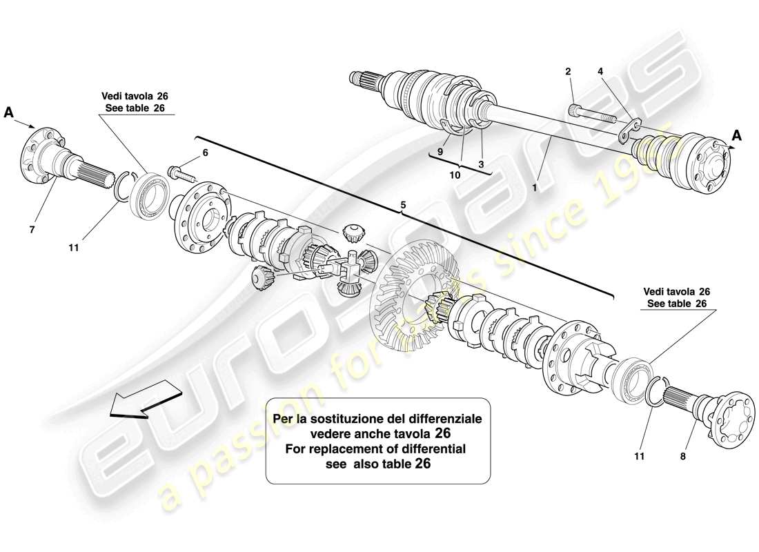 ferrari 599 sa aperta (usa) differential and axle shaft part diagram