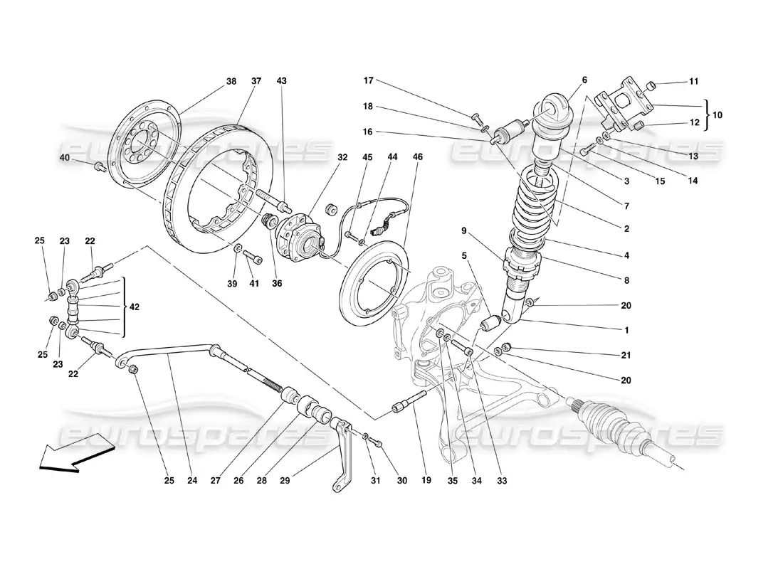 ferrari 360 challenge (2000) rear suspension - shock absorber and brake disc parts diagram