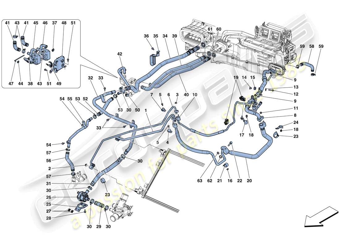 ferrari 812 superfast (usa) ac system - water and freon part diagram