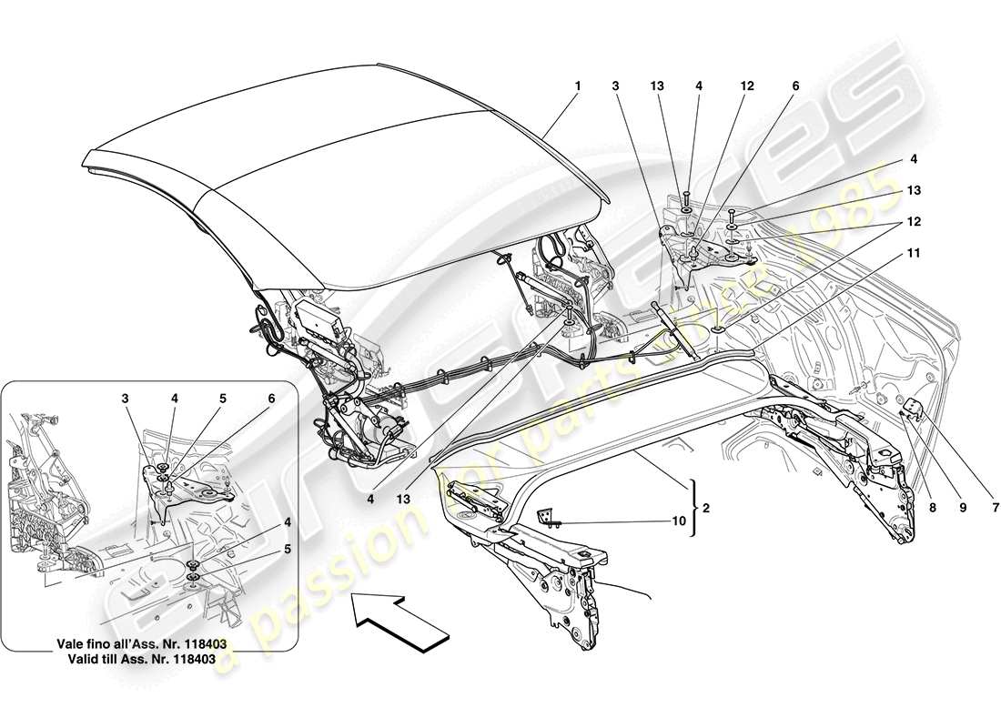 ferrari california (europe) electric roof: structure parts diagram