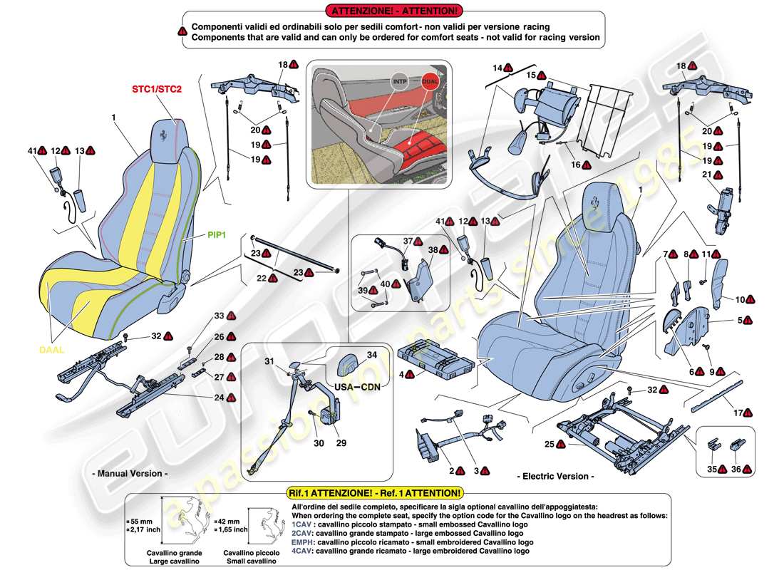 ferrari 458 spider (europe) seats - seat belts, guides and adjustment part diagram