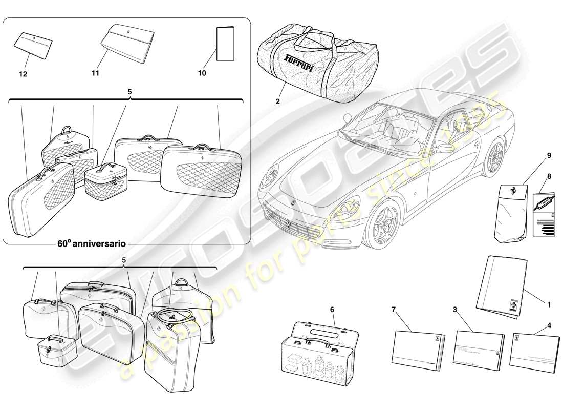 ferrari 612 scaglietti (usa) documentation and accessories parts diagram