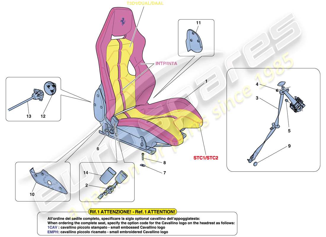 ferrari 458 speciale aperta (rhd) racing seat part diagram