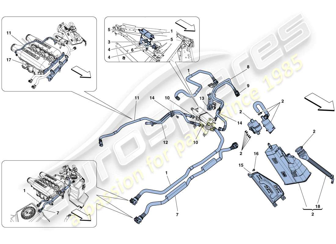 ferrari 458 speciale aperta (rhd) evaporative emissions control system part diagram