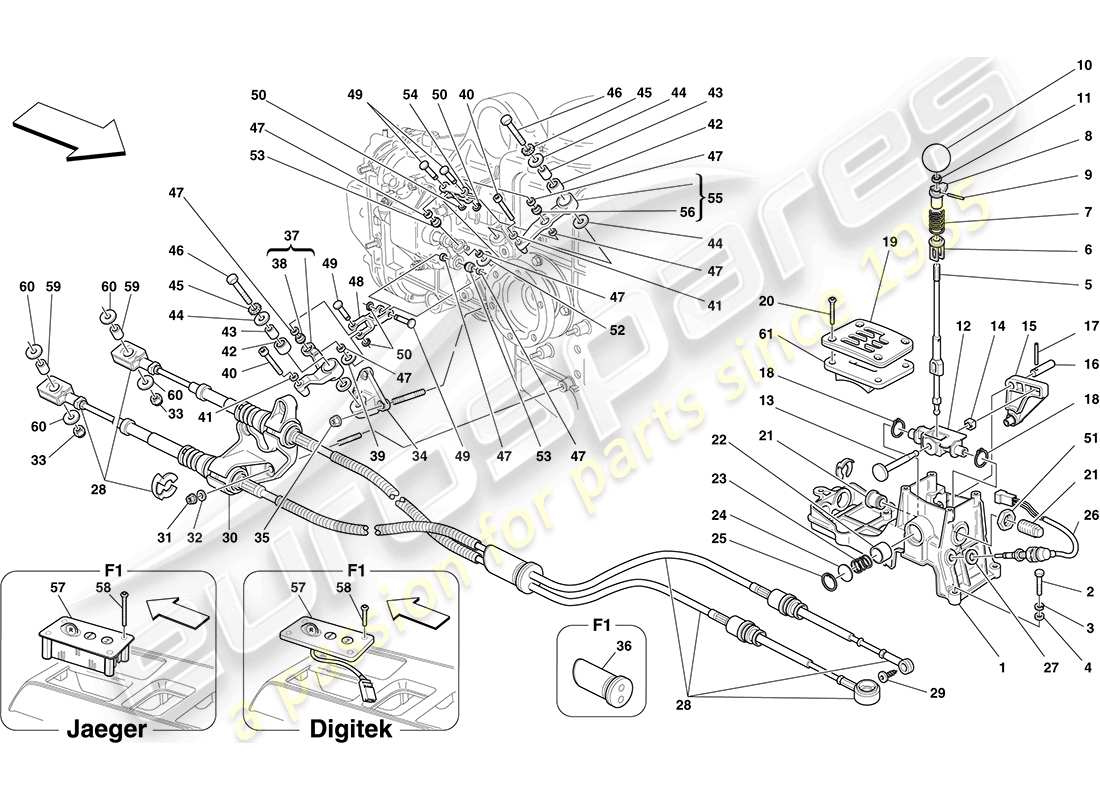 ferrari f430 coupe (rhd) external gearbox controls parts diagram