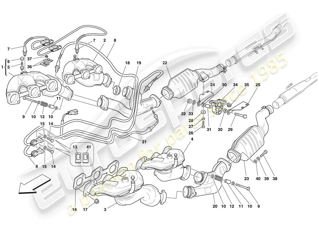 ferrari 599 gtb fiorano (europe) front exhaust system parts diagram
