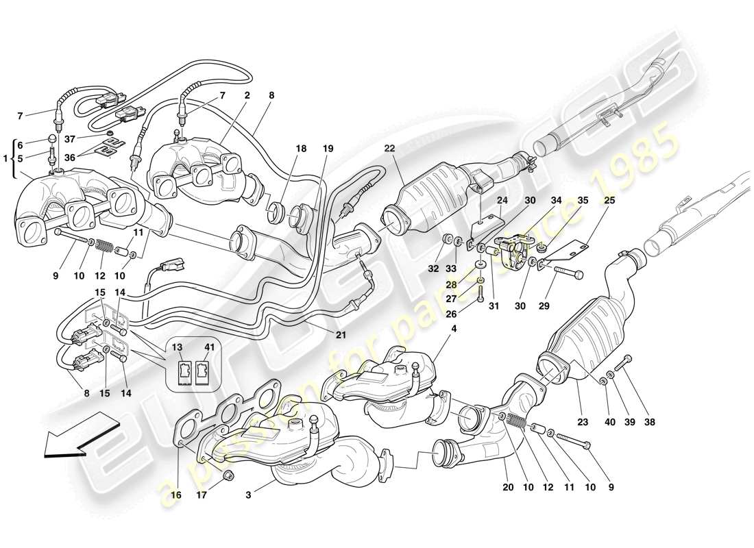 ferrari 599 gtb fiorano (europe) front exhaust system part diagram