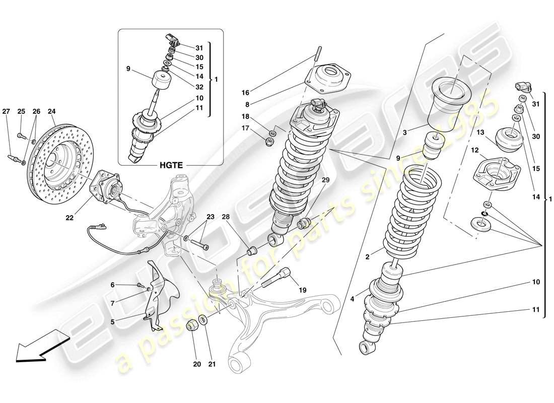 ferrari 599 gtb fiorano (europe) front suspension - shock absorber and brake disc part diagram