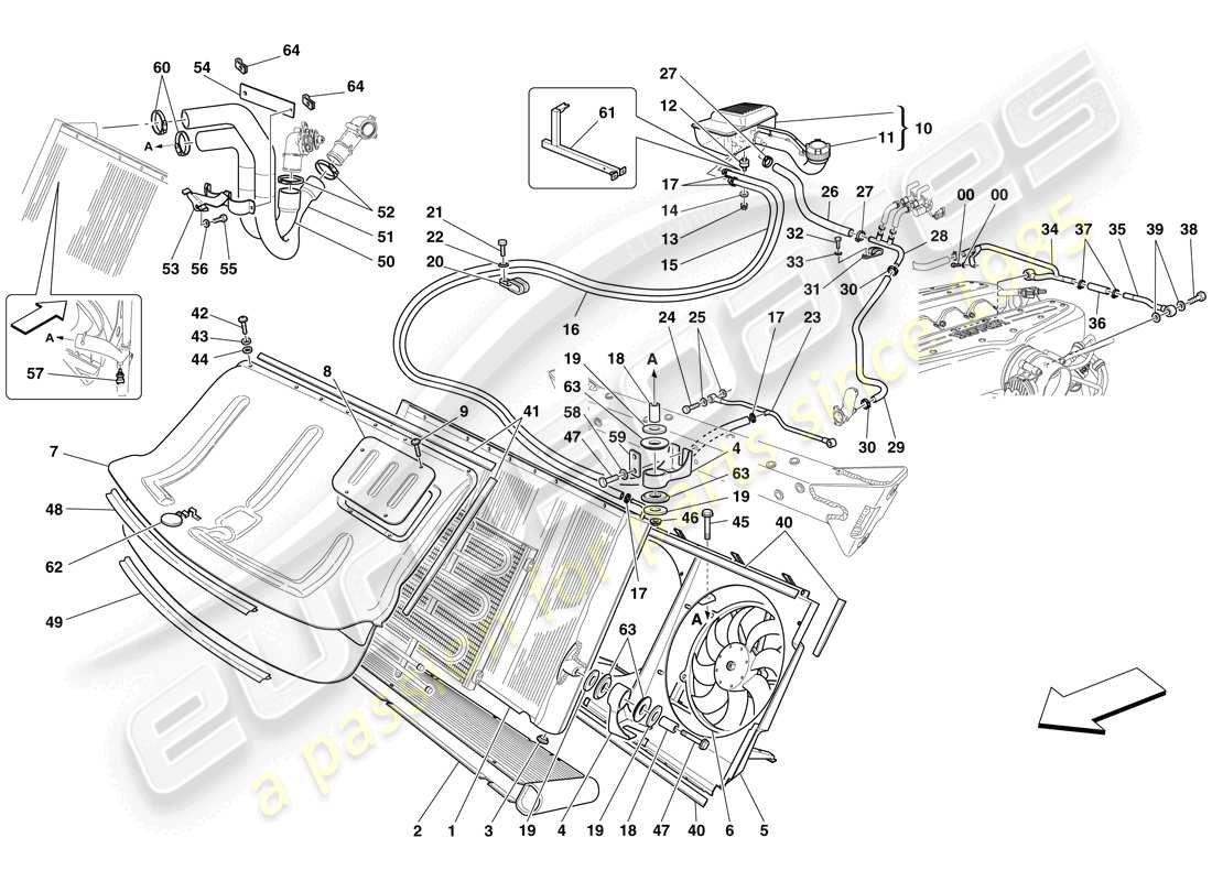 ferrari 599 gtb fiorano (europe) cooling system - radiator and header tank part diagram