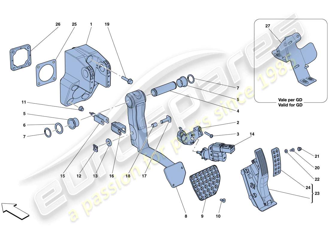 ferrari gtc4 lusso t (rhd) complete pedal board assembly parts diagram