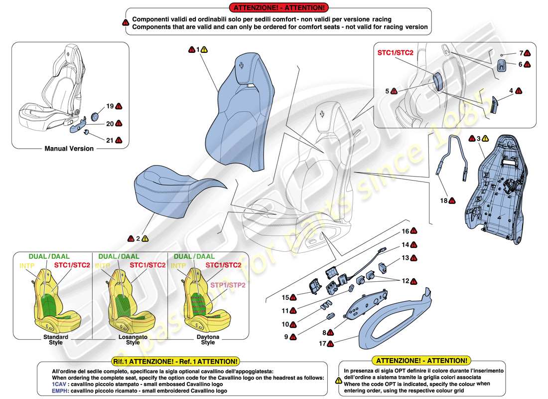 ferrari 488 spider (usa) seats - upholstery and accessories part diagram