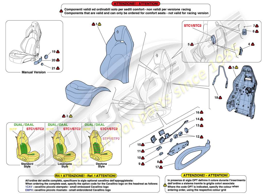 ferrari 488 spider (usa) seats - upholstery and accessories parts diagram