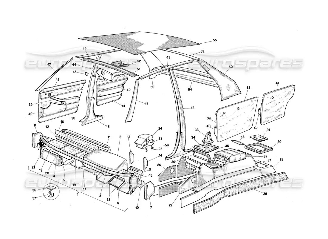 maserati qtp.v8 4.9 (s3) 1979 internal upholstery parts diagram