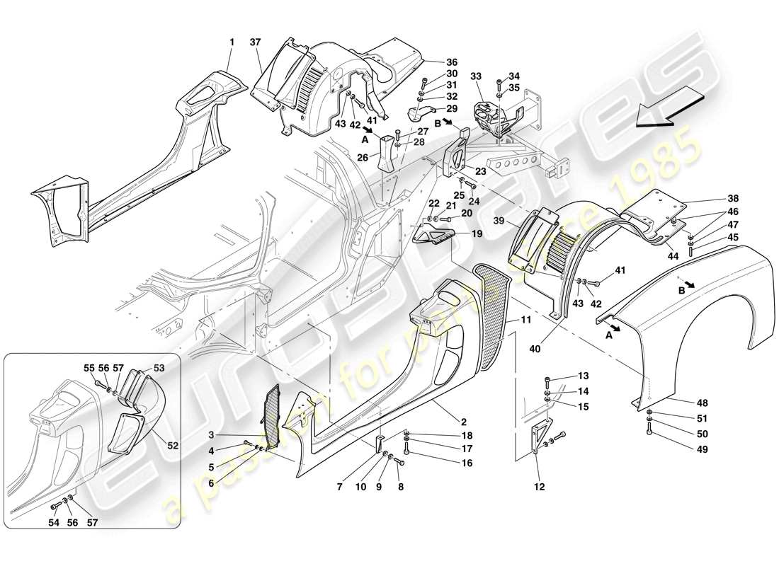 maserati mc12 rear - outer trims and wheelhouse parts diagram